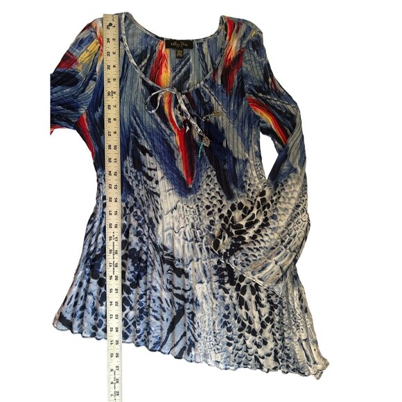 Melissa Paige Accordian Style Long Sleeve Blouse With Tie Tassel And Charms MP - Picture 9 of 10